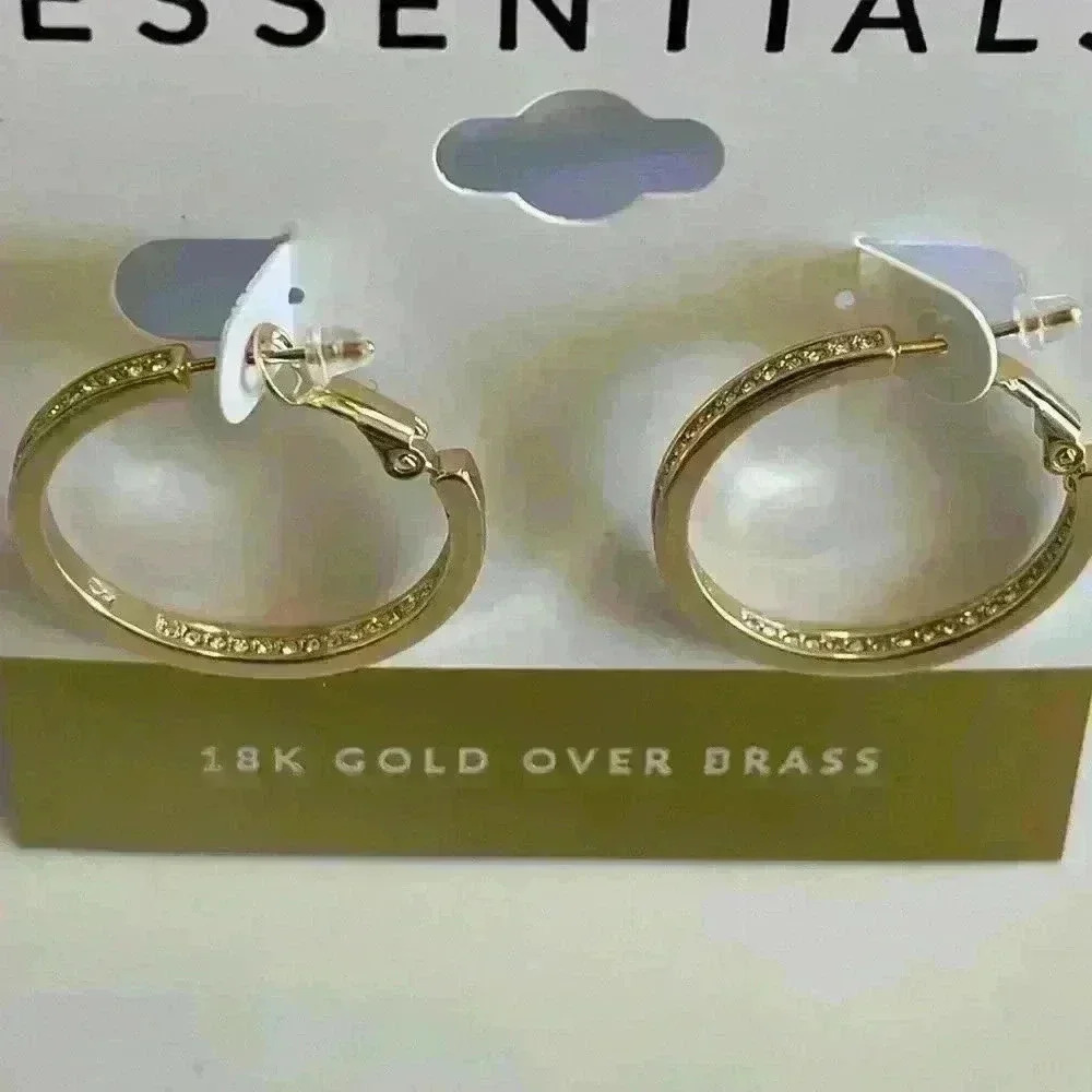 And Now This Medium Crystal Inside Out Medium Hoop In Gold Plate Earrings New - Picture 9 of 10